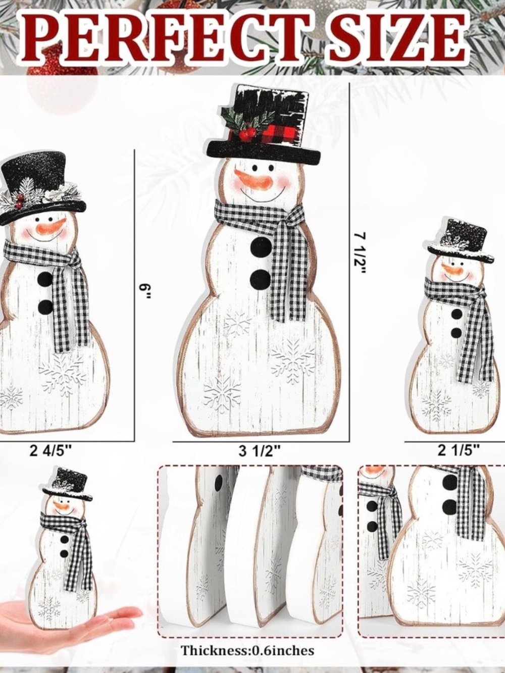 COCHIE Wooden Snowman Decor Set Tiered Tray Christmas Decorations NIP - Picture 5 of 14